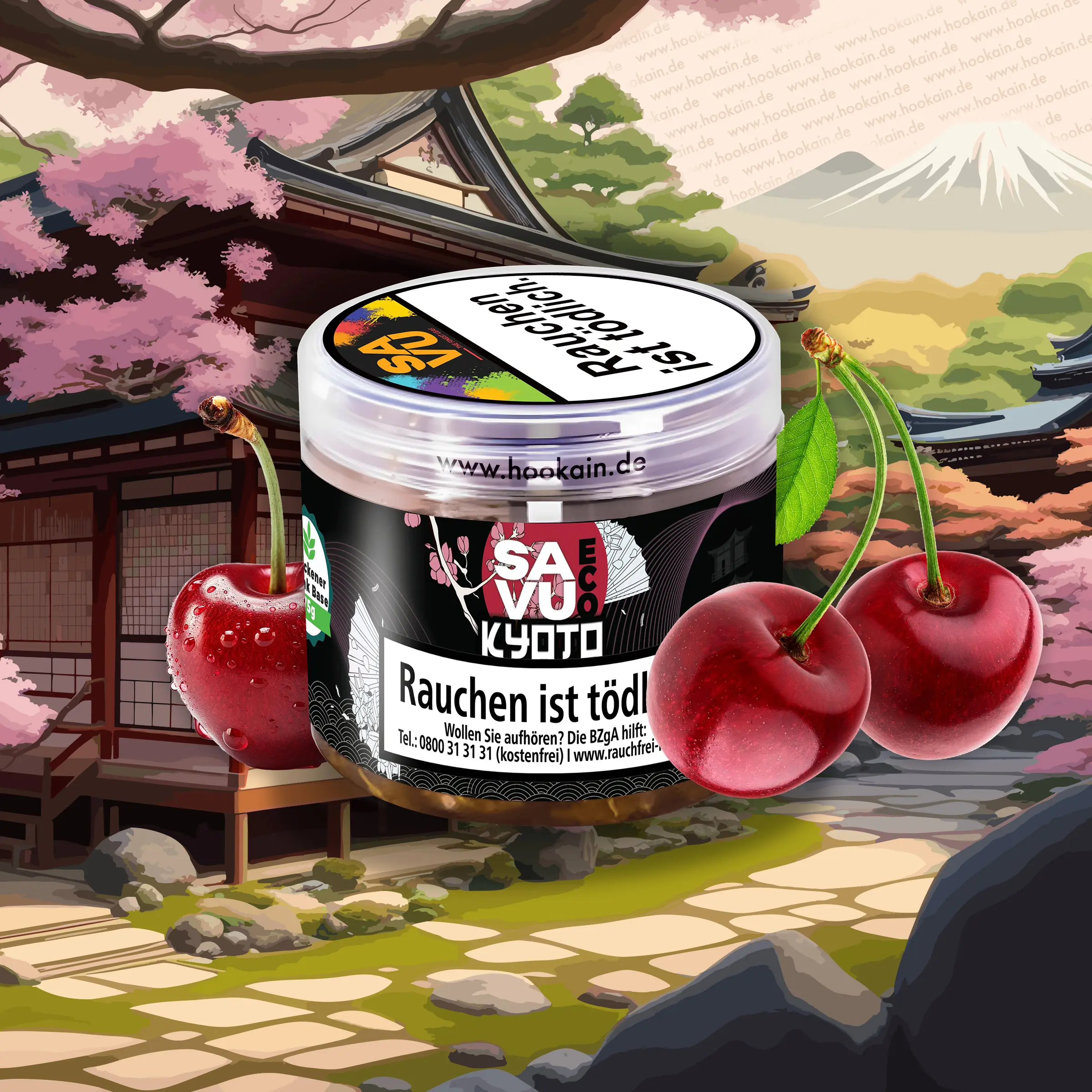 Savu ECO - Kyoto 75 g Pfeifentabak mit Kirschgeschmack | Hochwertiger Virginia-Tabak | Savu Dry Base 1