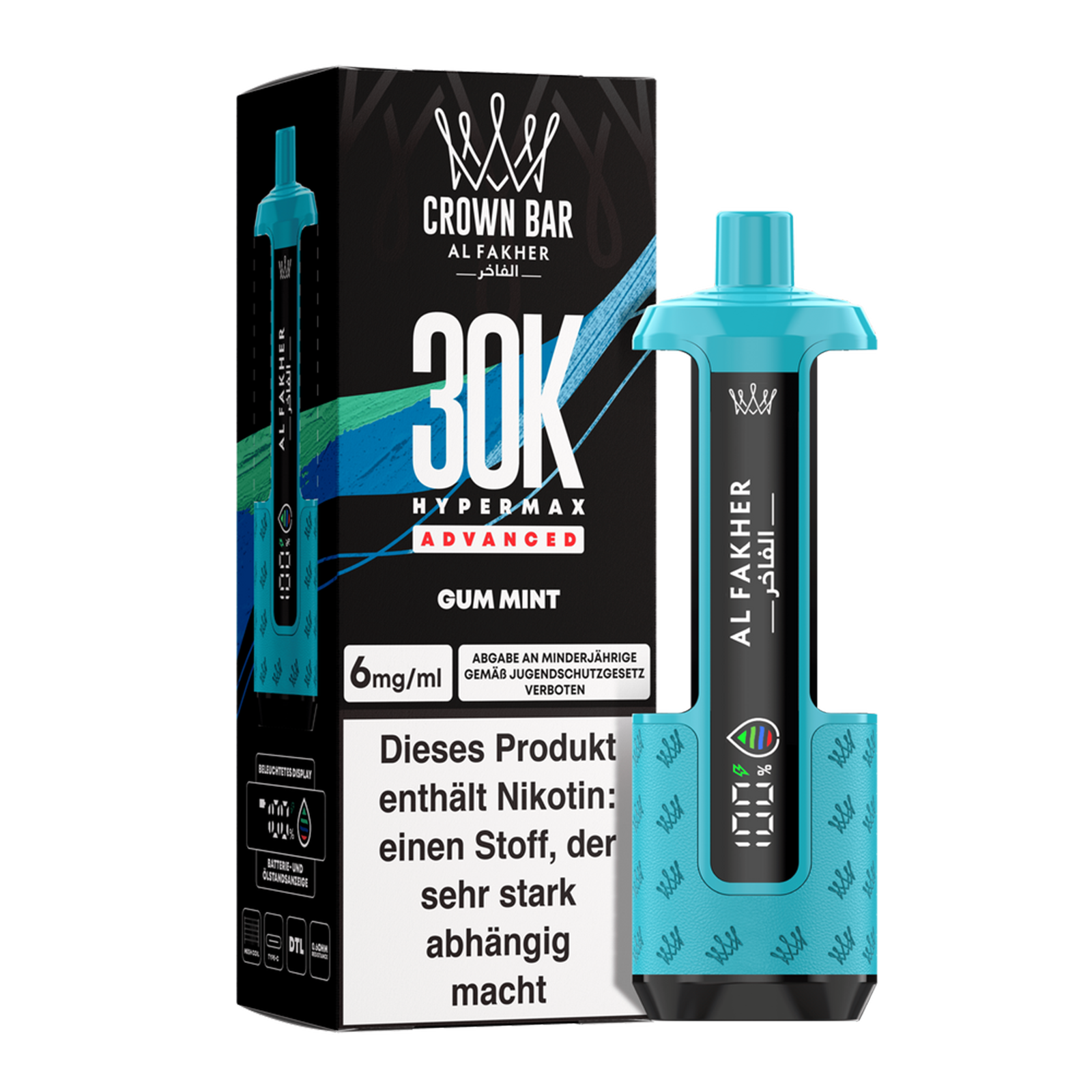 Al Fakher - Crown Bar - Hypermax - Advanced - 30K - Gum Mint2