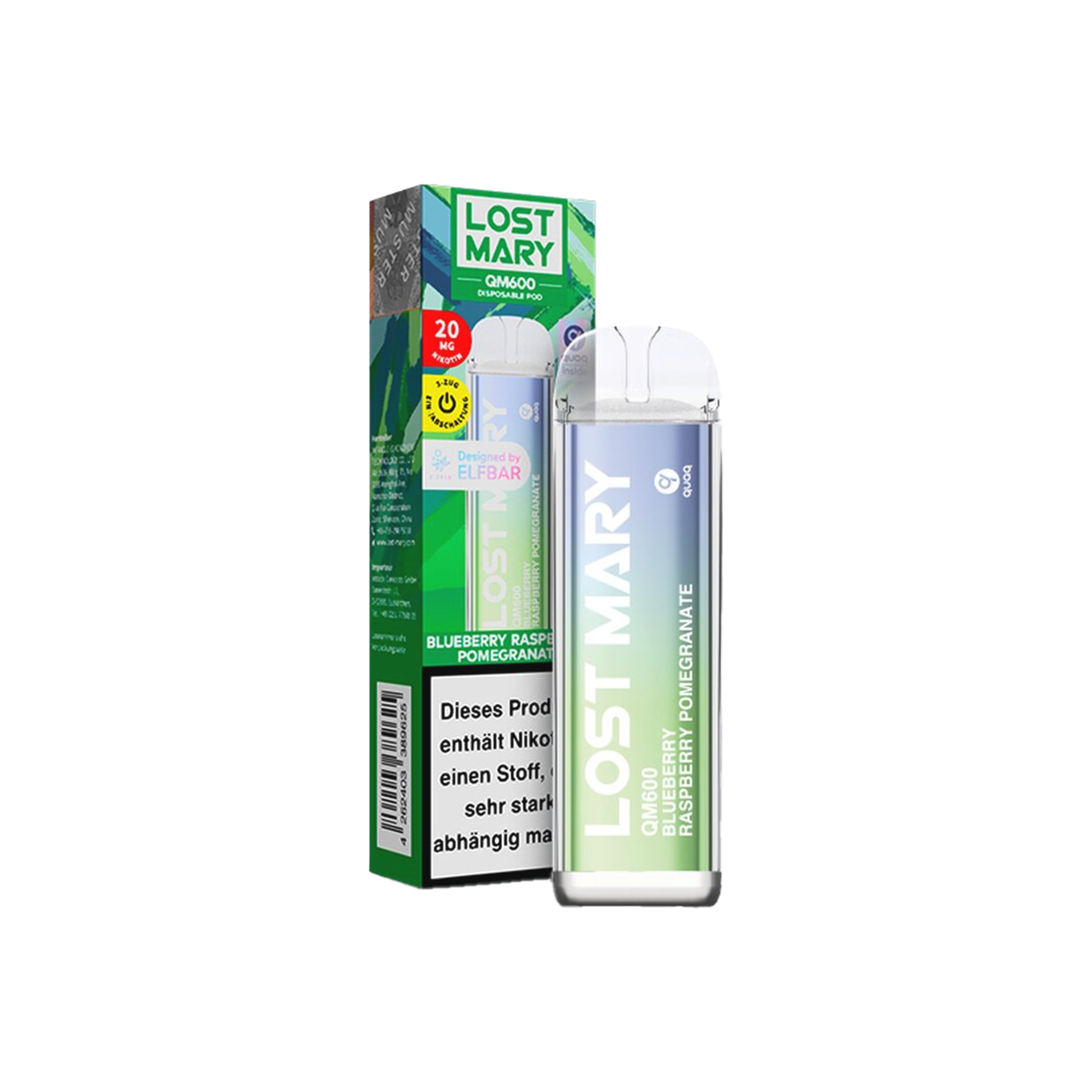 Lost Mary - QM600 - Blueberry Raspberry Pomegranate - Vapestick - 20 mg | Alle neuen Sorten g&uuml;nstig online kaufen - Hookain E-Shisha Onlineshop