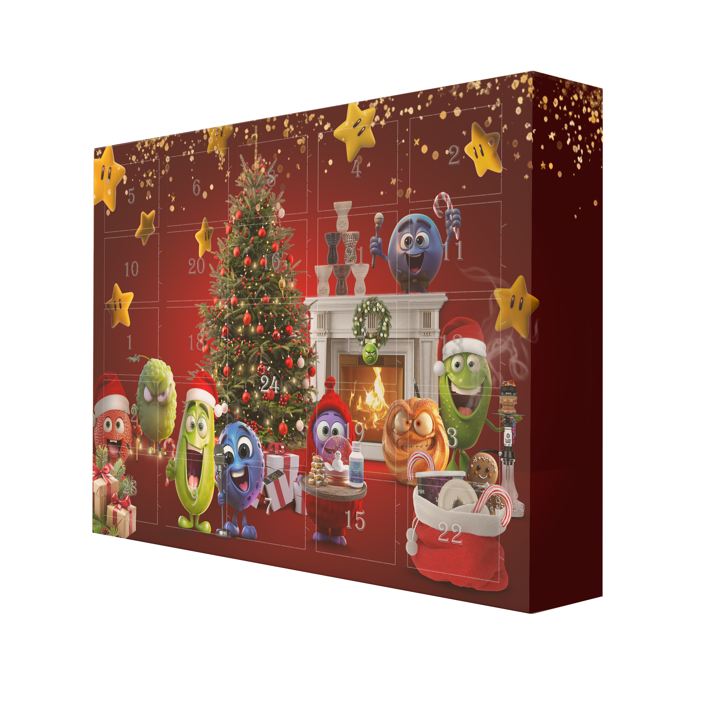  Handverpackte Shisha Tabakdosen in einem festlichen Design, präsentiert im HOOKAIN Adventskalender. 2