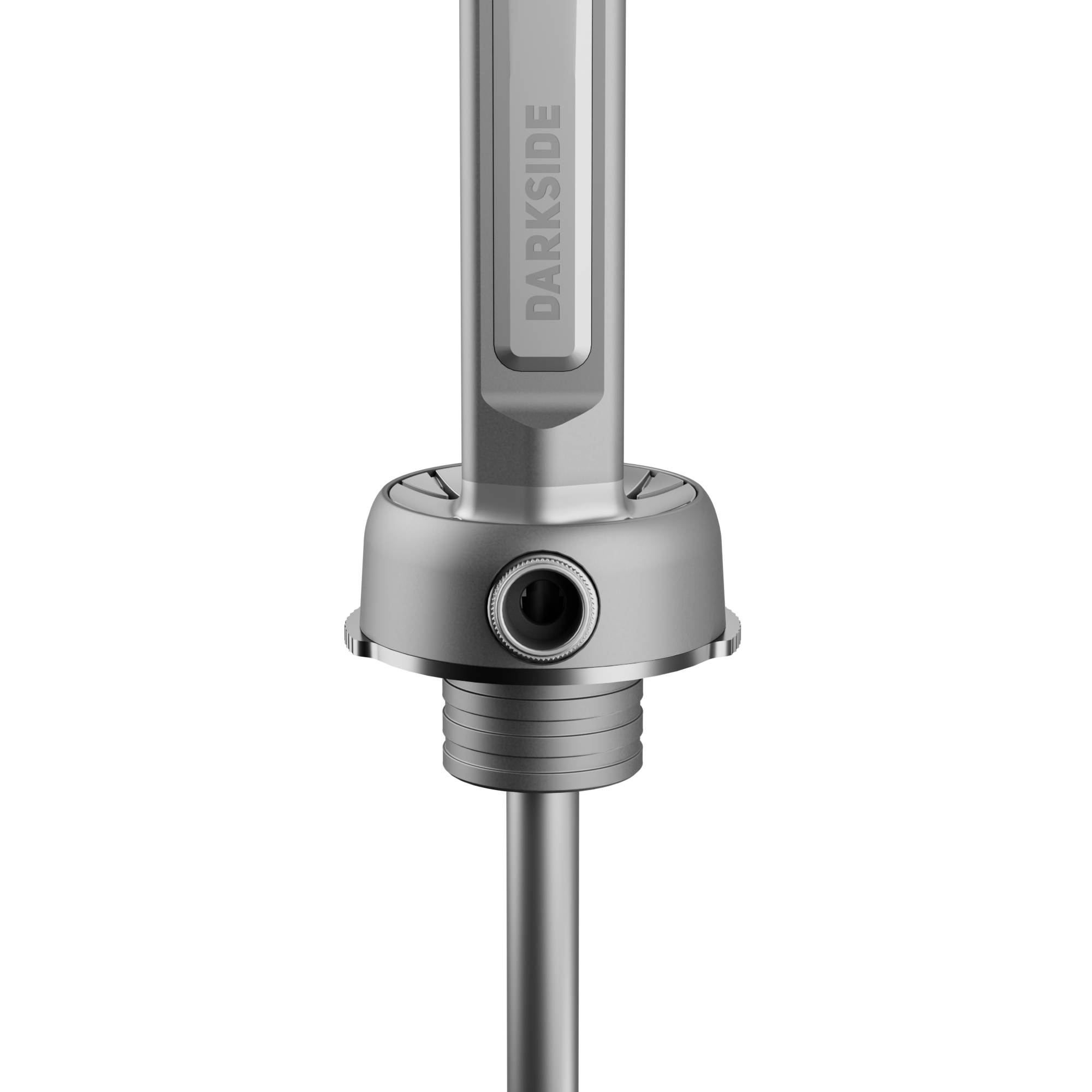 Darkside PRO Grau Detail des magnetischen Schlauchanschlusses mit Darkside-Schriftzug