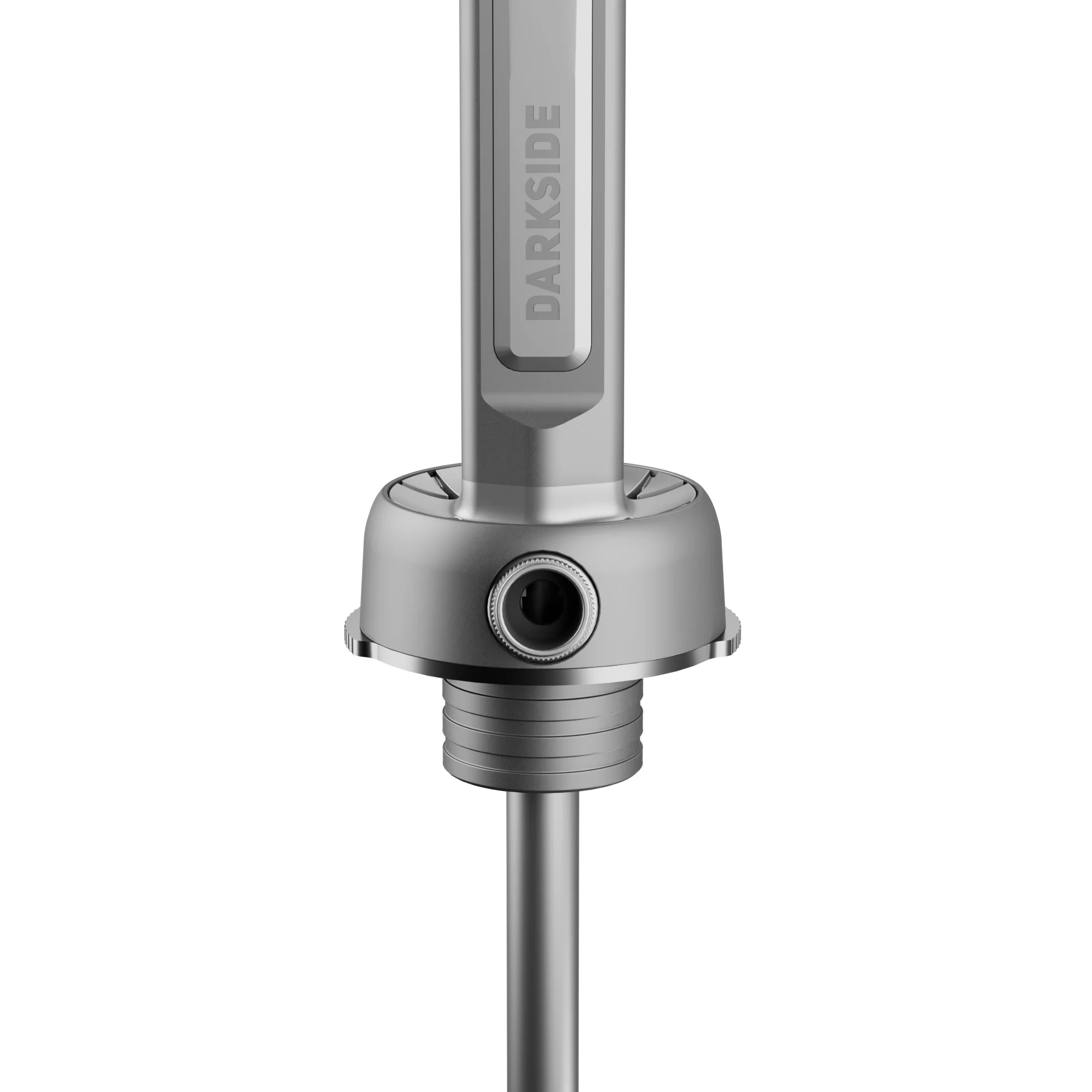 Darkside PRO Grau Detail des magnetischen Schlauchanschlusses mit Darkside-Schriftzug