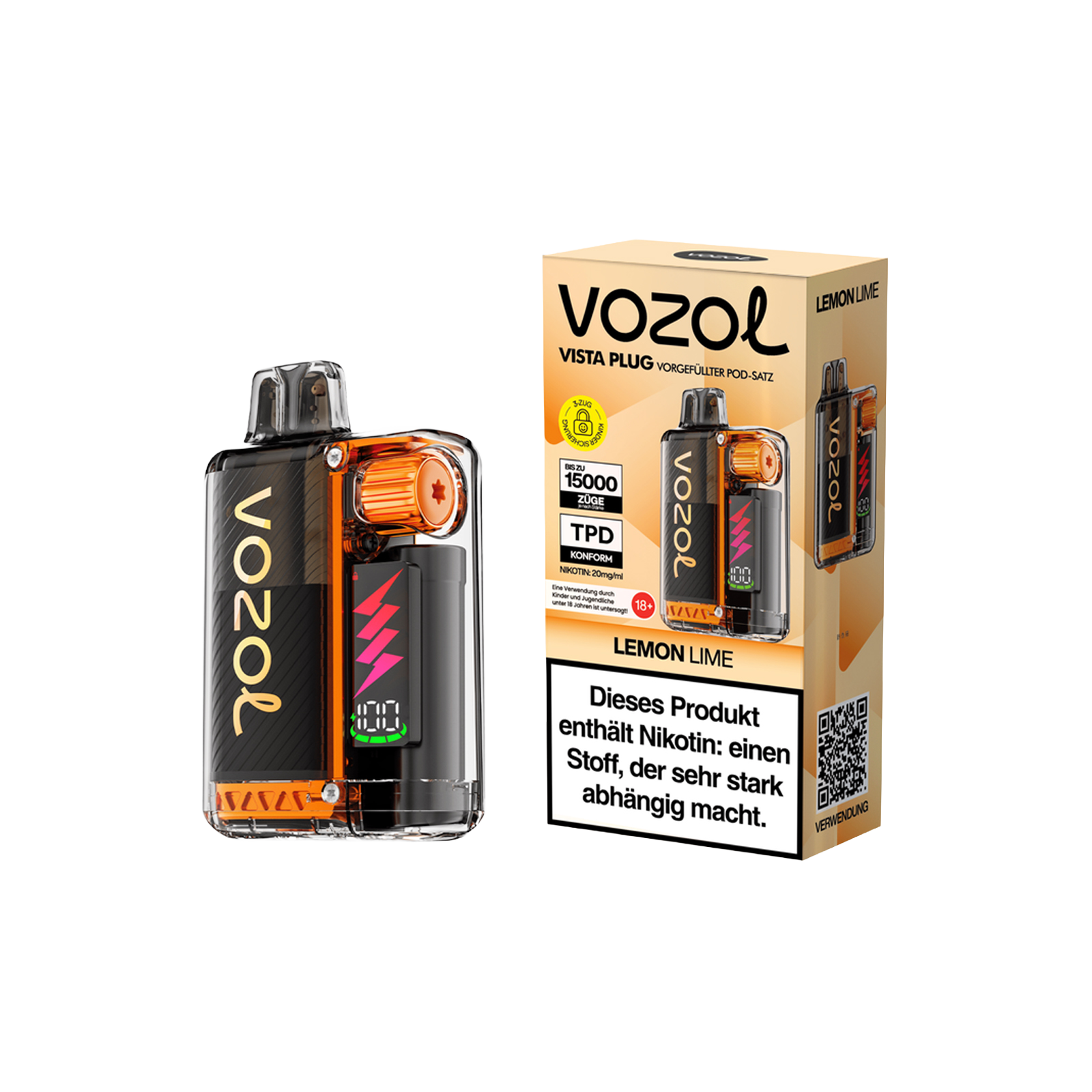 Vozol Vista Plug Lemon Lime Starterkit – 15.000 Züge & 4 Leistungsstufen 1