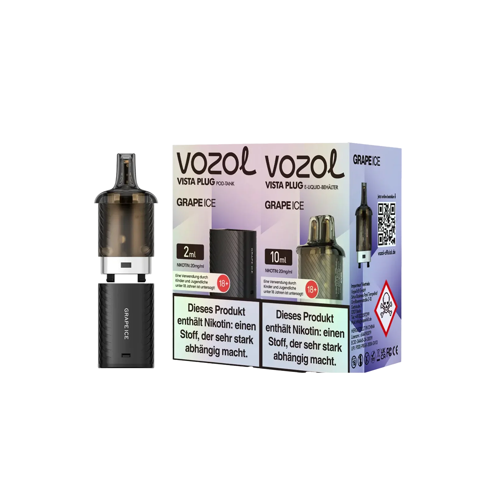 Vozol Vista Plug Grape Ice 10+2 ml Pod Bundle – 15.000 Züge