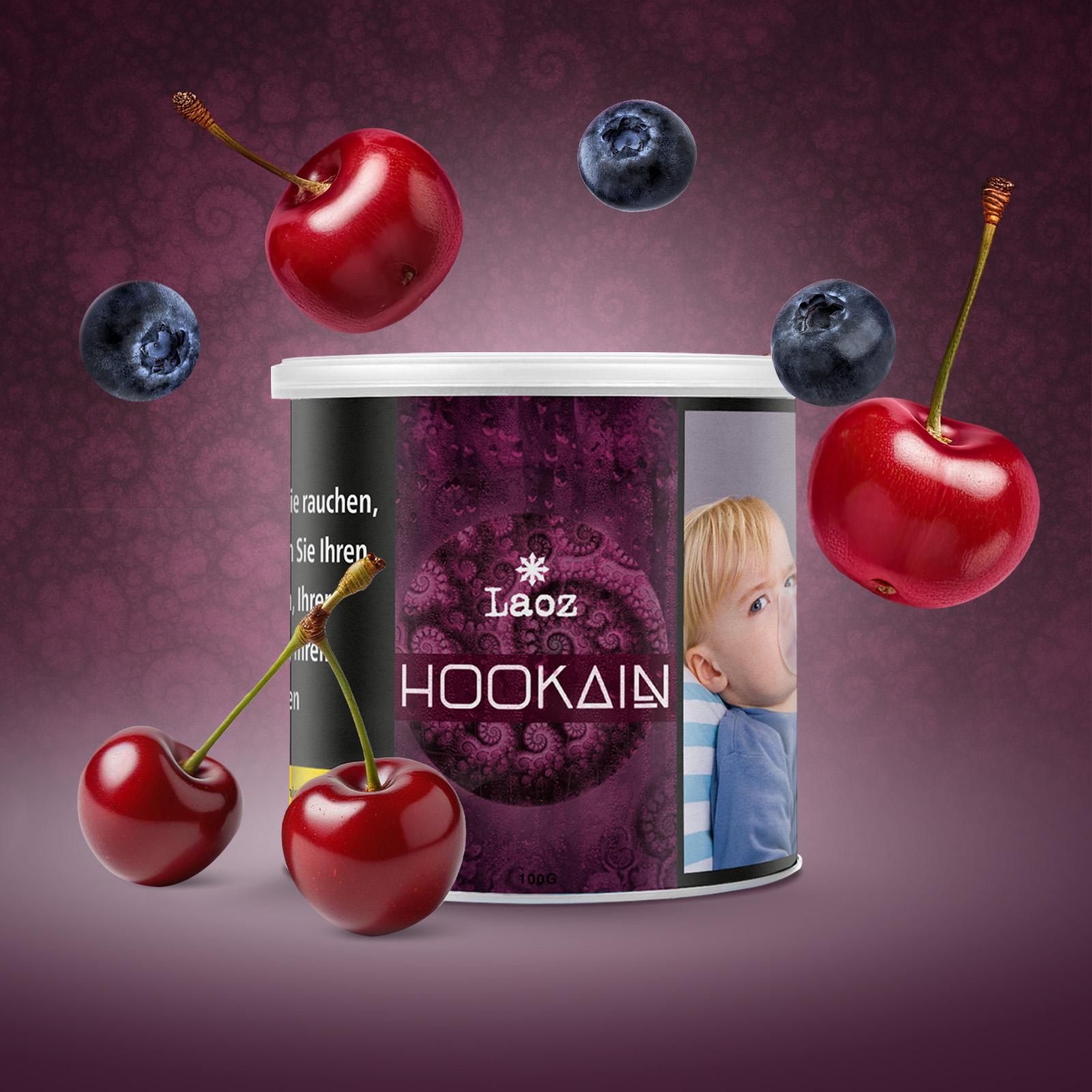 HOOKAIN Laoz 100 g Shisha Tabak mit Kirsche Blaubeere 1