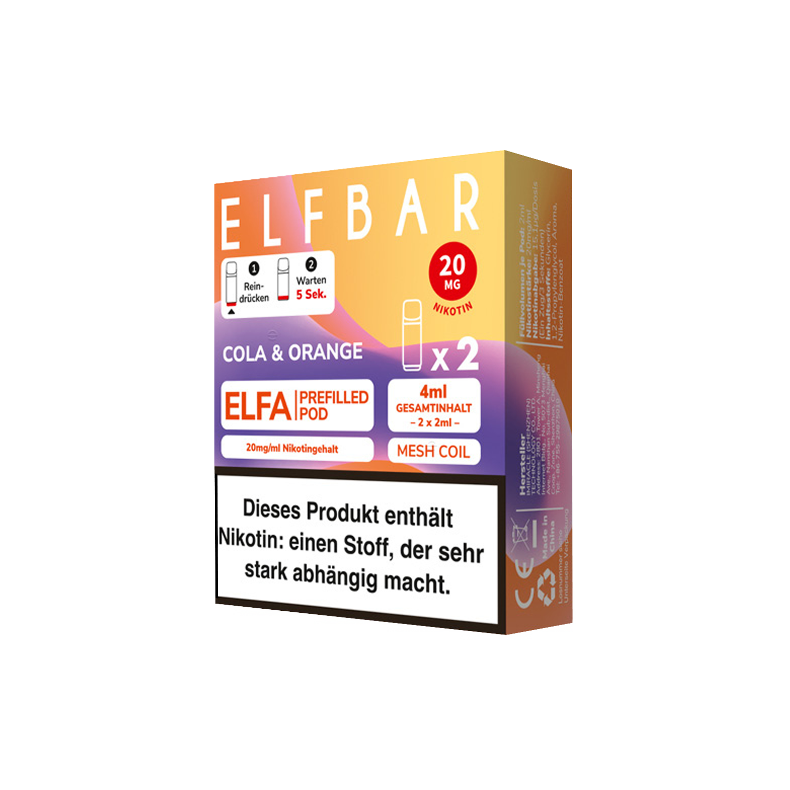 Elf Bar ELFA Cola Orange 2-pack Pod 600 puffs, Mesh Coil Elf Bar ELFA Cola Orange 2-pack Pod 600 puffs, Mesh Coil