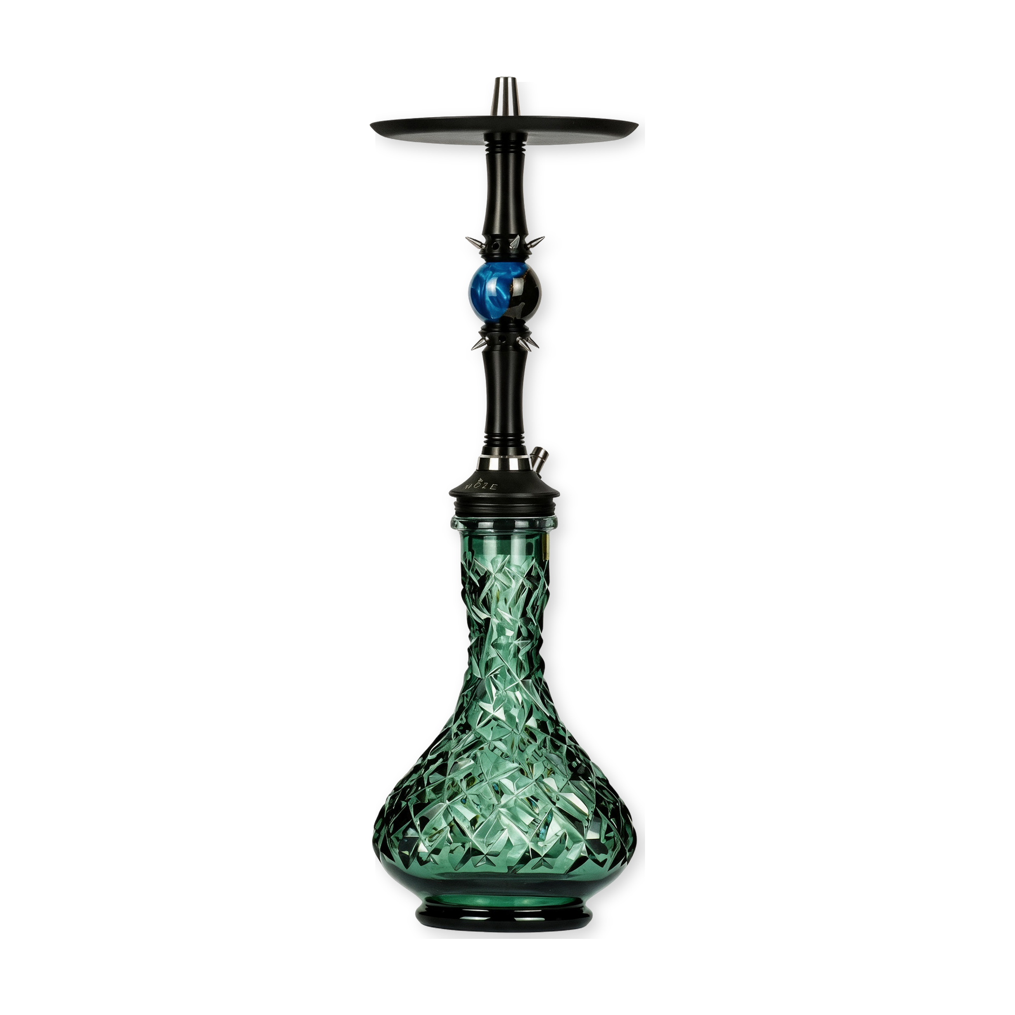 Moze Sphere 2 Blurry Neptune als komplette Shisha: Rauchs&auml;ule in die Caesar Crystal Drop Rock Green gesteckt, Tauchrohr im Glas sichtbar