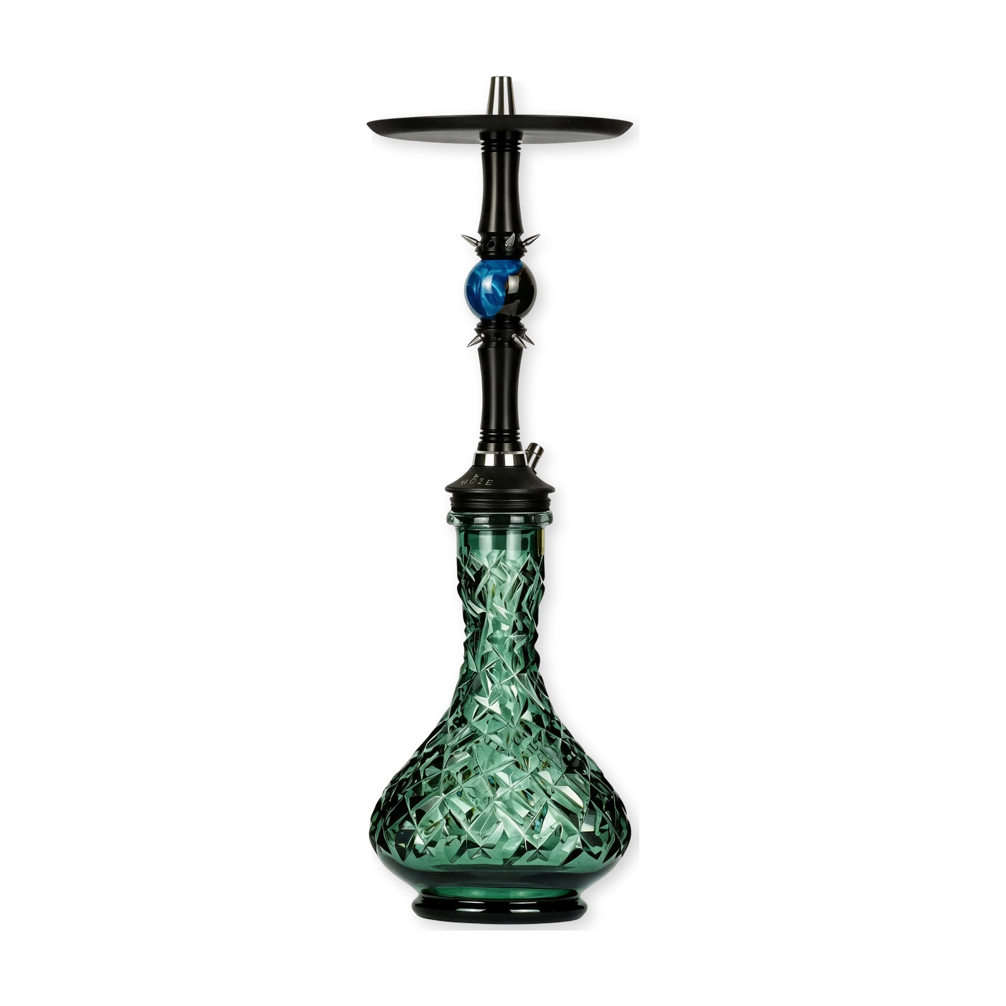 Moze Sphere 2 Blurry Neptune als komplette Shisha: Rauchs&auml;ule in die Caesar Crystal Drop Rock Green gesteckt, Tauchrohr im Glas sichtbar