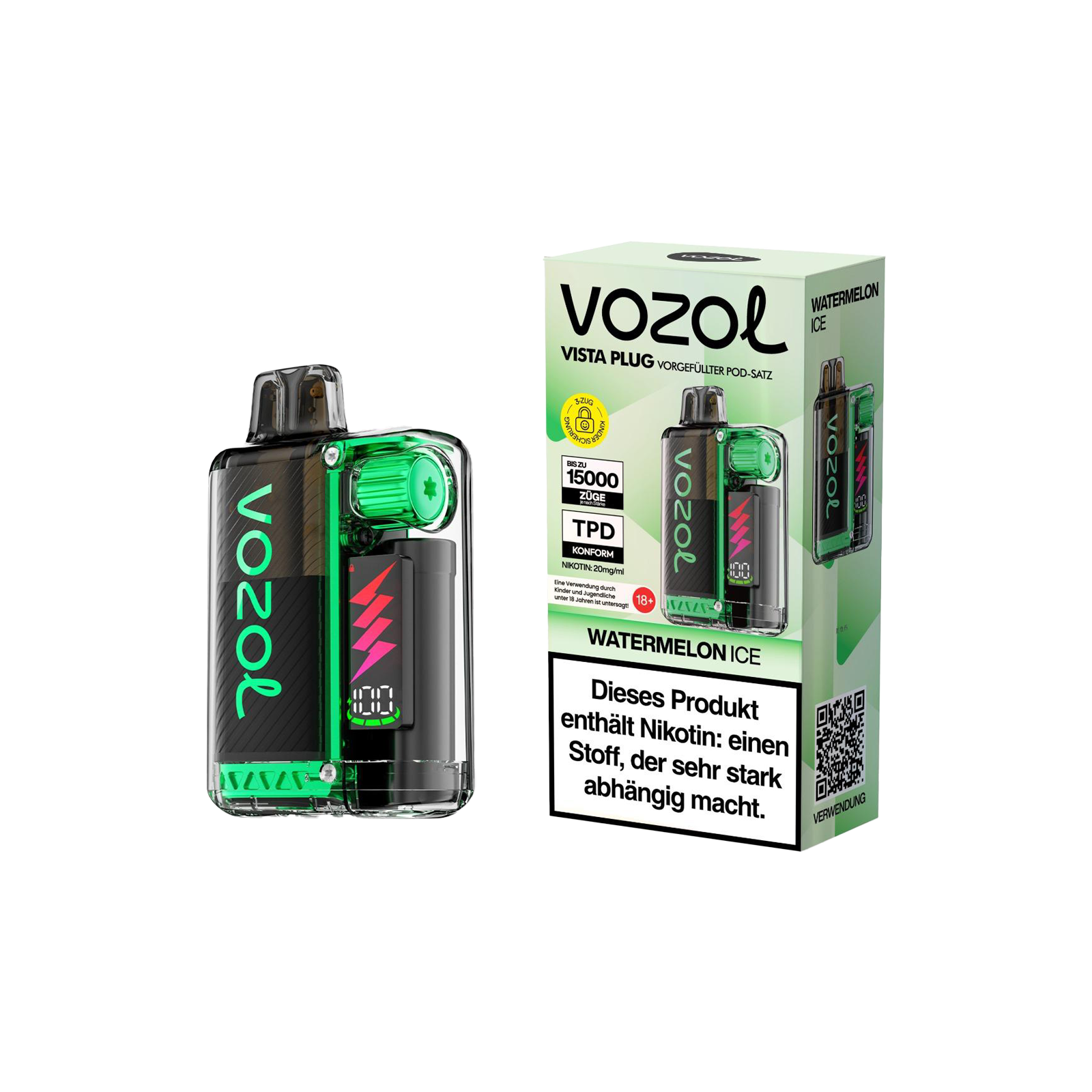 Vozol Vista Plug 15000 Watermelon Ice - Starterkit - 2ml Pod - 1