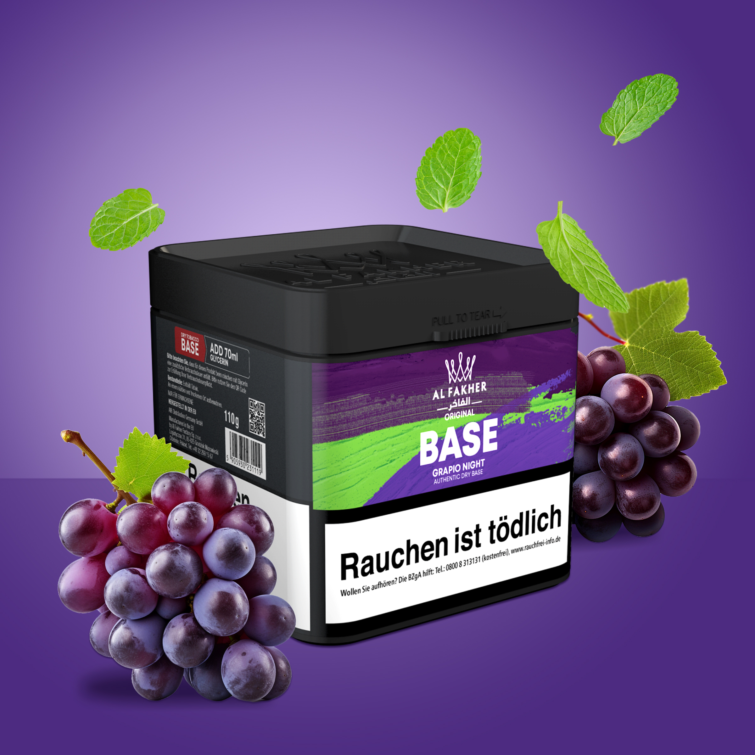 Al Fakher - Dry Base with flavour - Grapio Night - 110 g