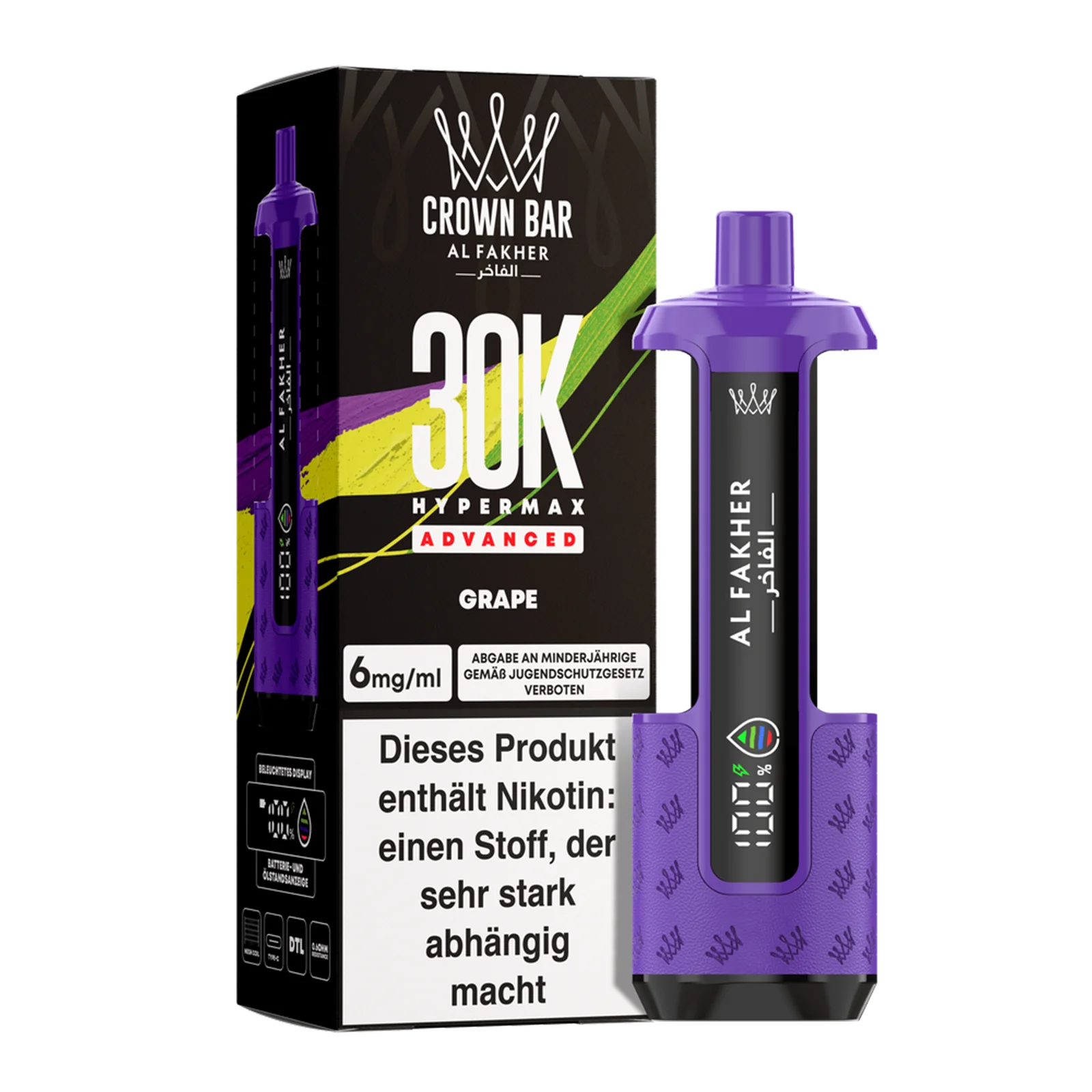 Al Fakher - Crown Bar - Hypermax - Advanced - 30K - Grape 2 Al Fakher - Crown Bar - Hypermax - Advanced - 30K - Grape 2