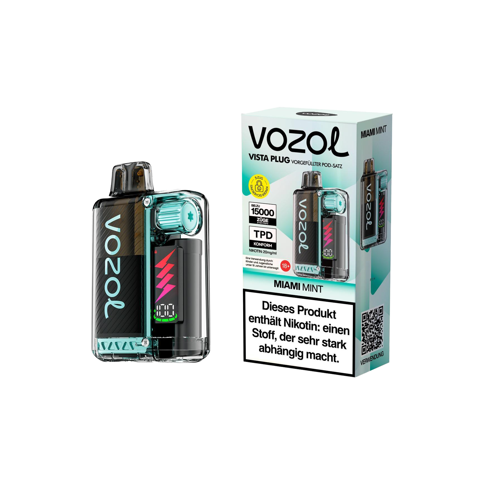 Vozol Vista Plug Starterkit Miami Mint E-Zigarette – 15.000 Züge