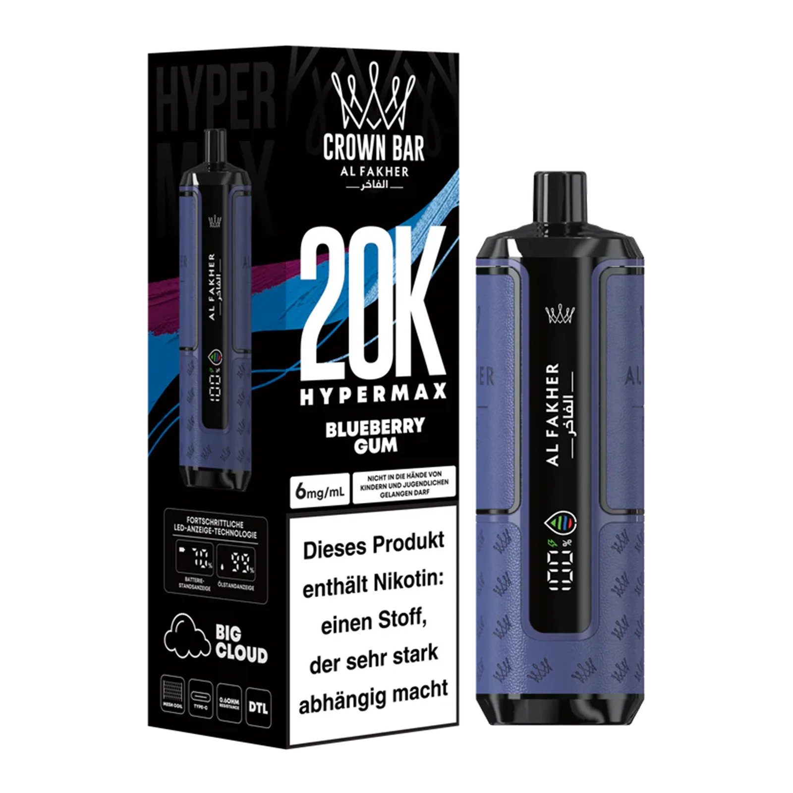 Al Fakher - Crown Bar - Hypermax - 20k - Blueberry Gum 2 Al Fakher - Crown Bar - Hypermax - 20k - Blueberry Gum 2
