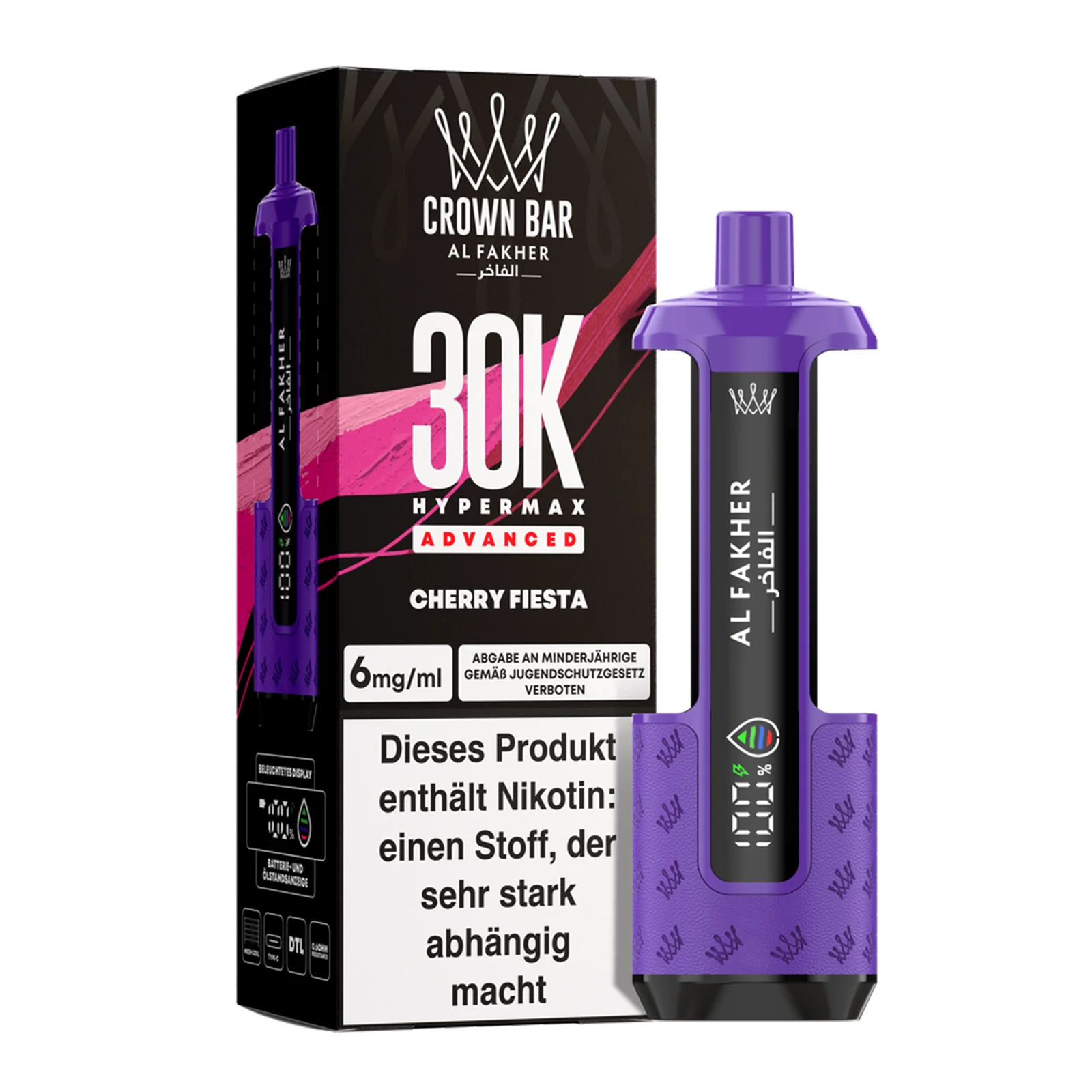 Al Fakher - Crown Bar - Hypermax - Advanced - 30K - Cherry Fiesta 2 Al Fakher - Crown Bar - Hypermax - Advanced - 30K - Cherry Fiesta 2