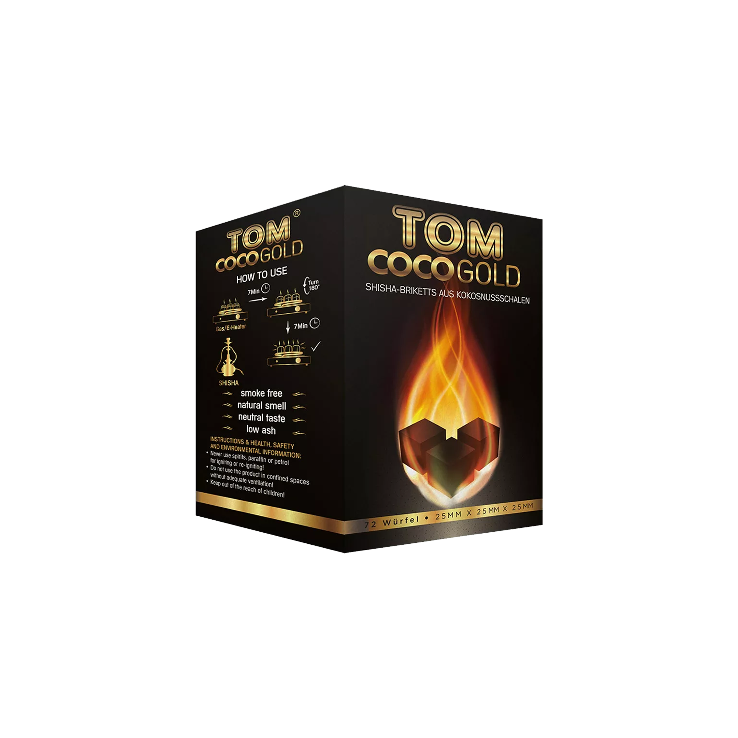 Tom Coco - Gold - Shisha Charcoal - 1 kg - Cubes - 25 mm - Hookain Shisha Onlineshop