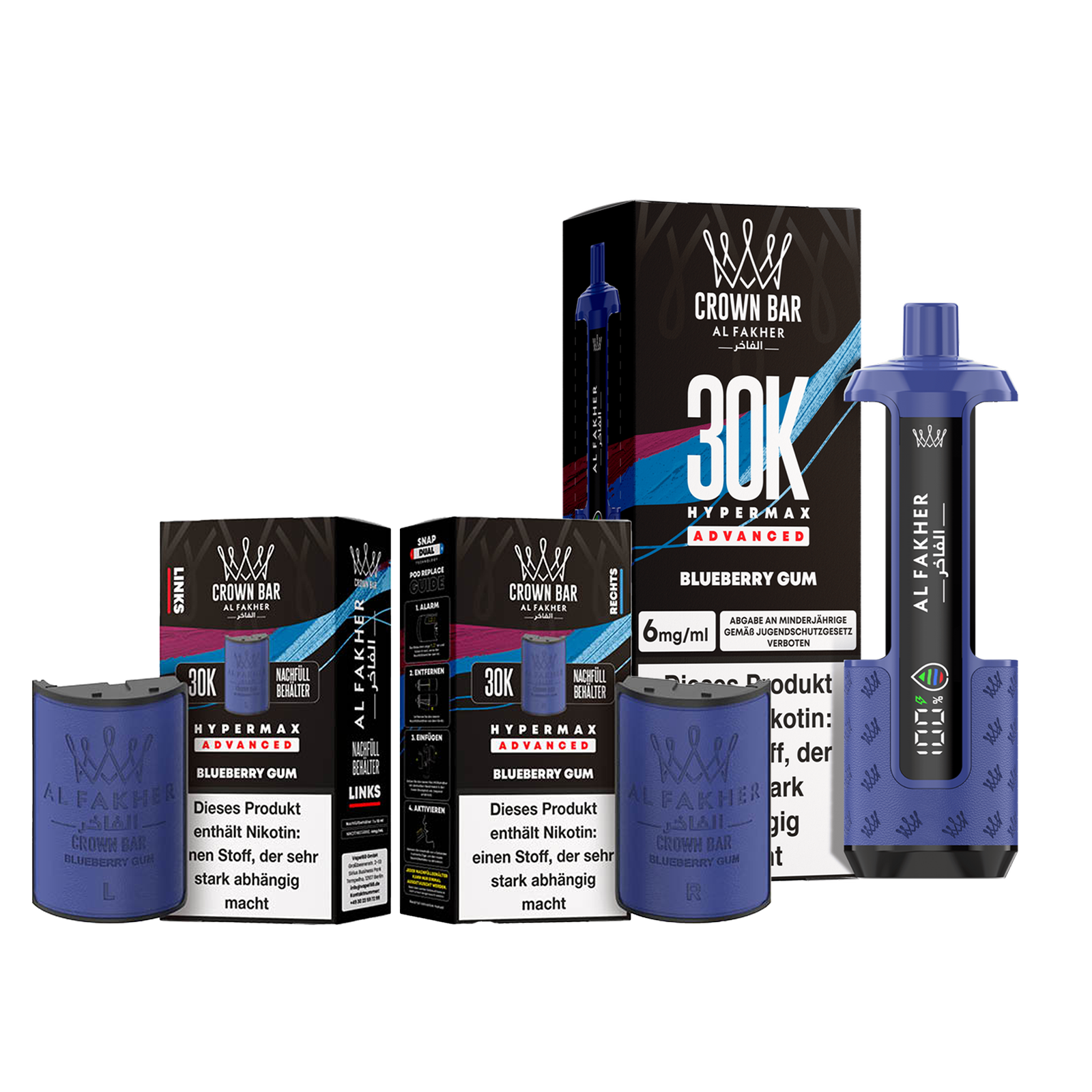 Al Fakher - Crown Bar - Hypermax - Advanced - 30K - Blueberry Gum 1