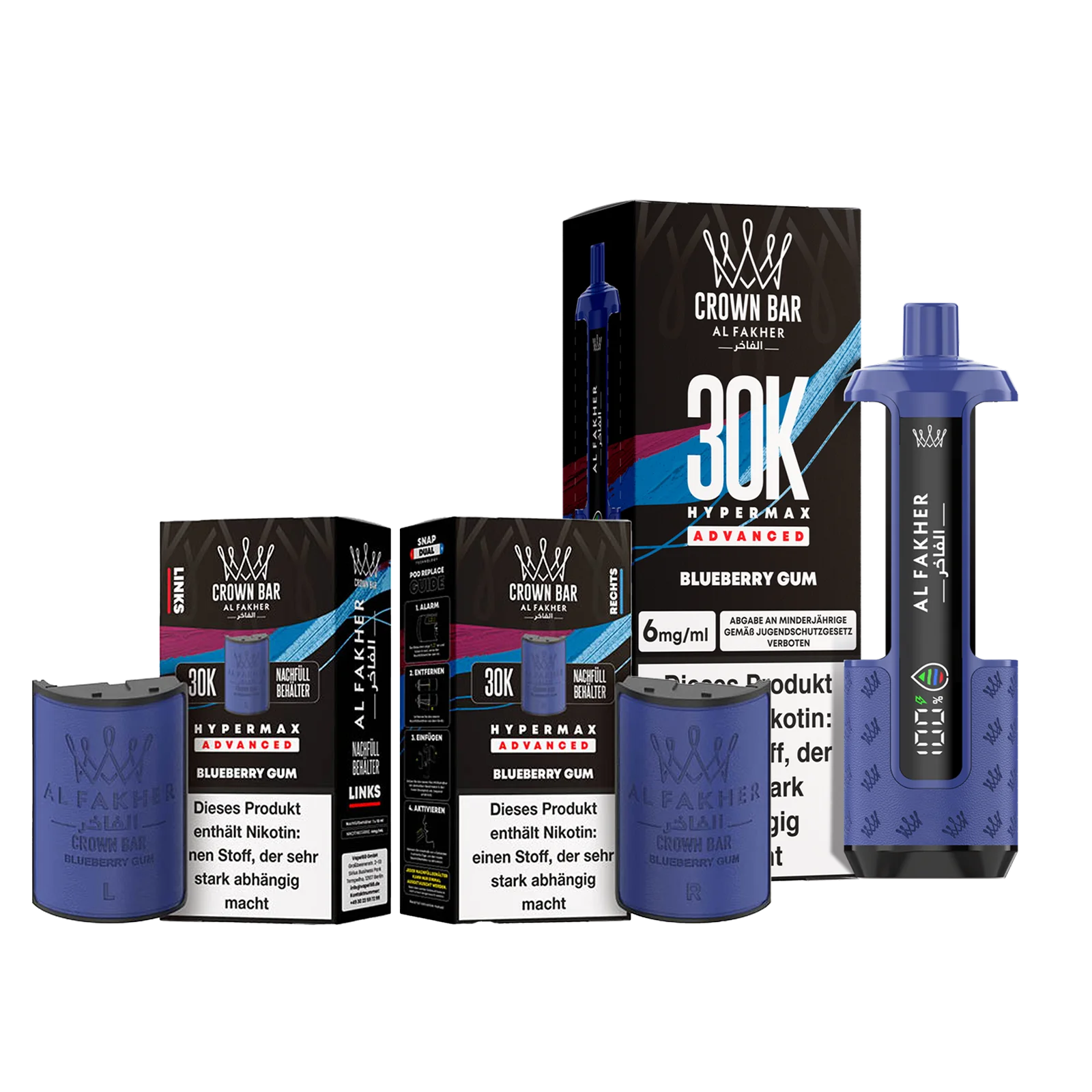 Al Fakher - Crown Bar - Hypermax - Advanced - 30K - Blueberry Gum 1 Al Fakher - Crown Bar - Hypermax - Advanced - 30K - Blueberry Gum 1