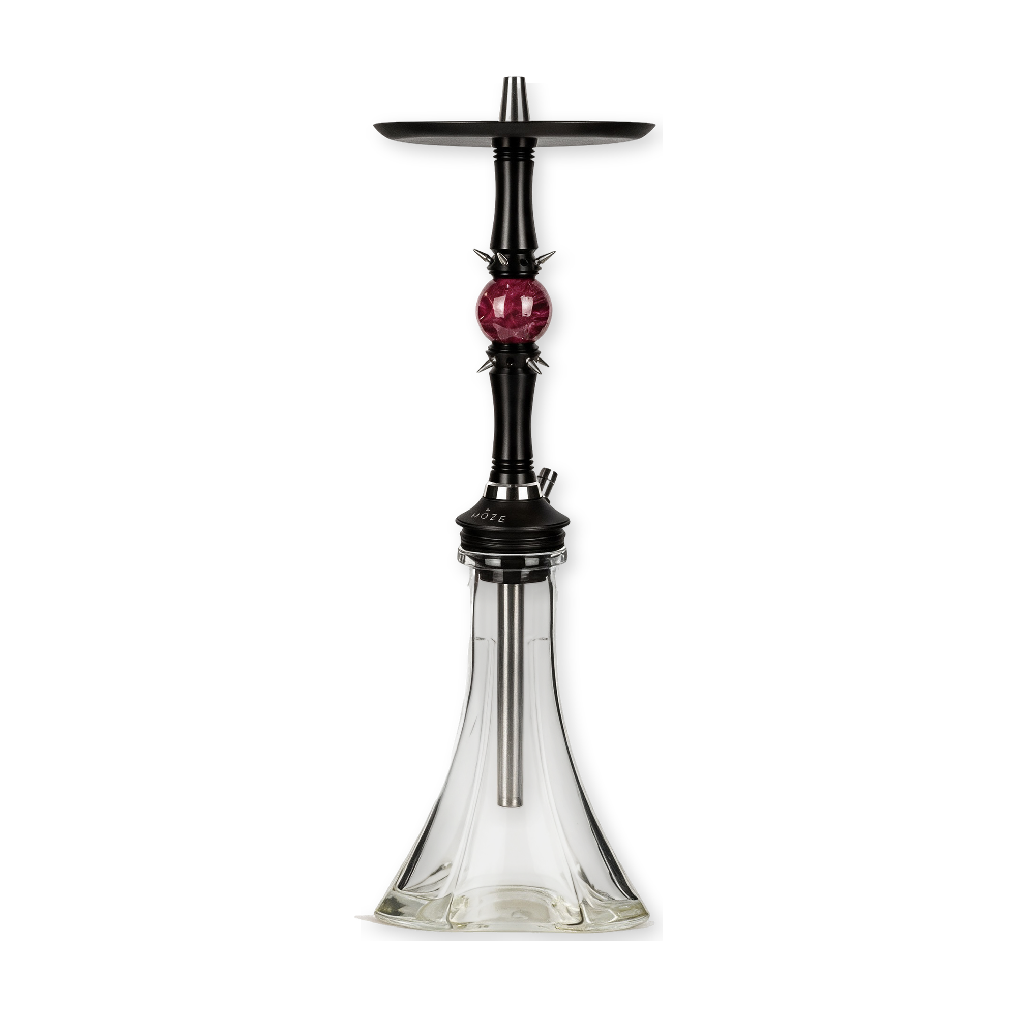 Moze Sphere 2 Shiny Callisto als komplette Shisha: Rauchs&auml;ule in die Moze Neo Lux Steckbowl Clear gesteckt, Tauchrohr im Glas sichtbar