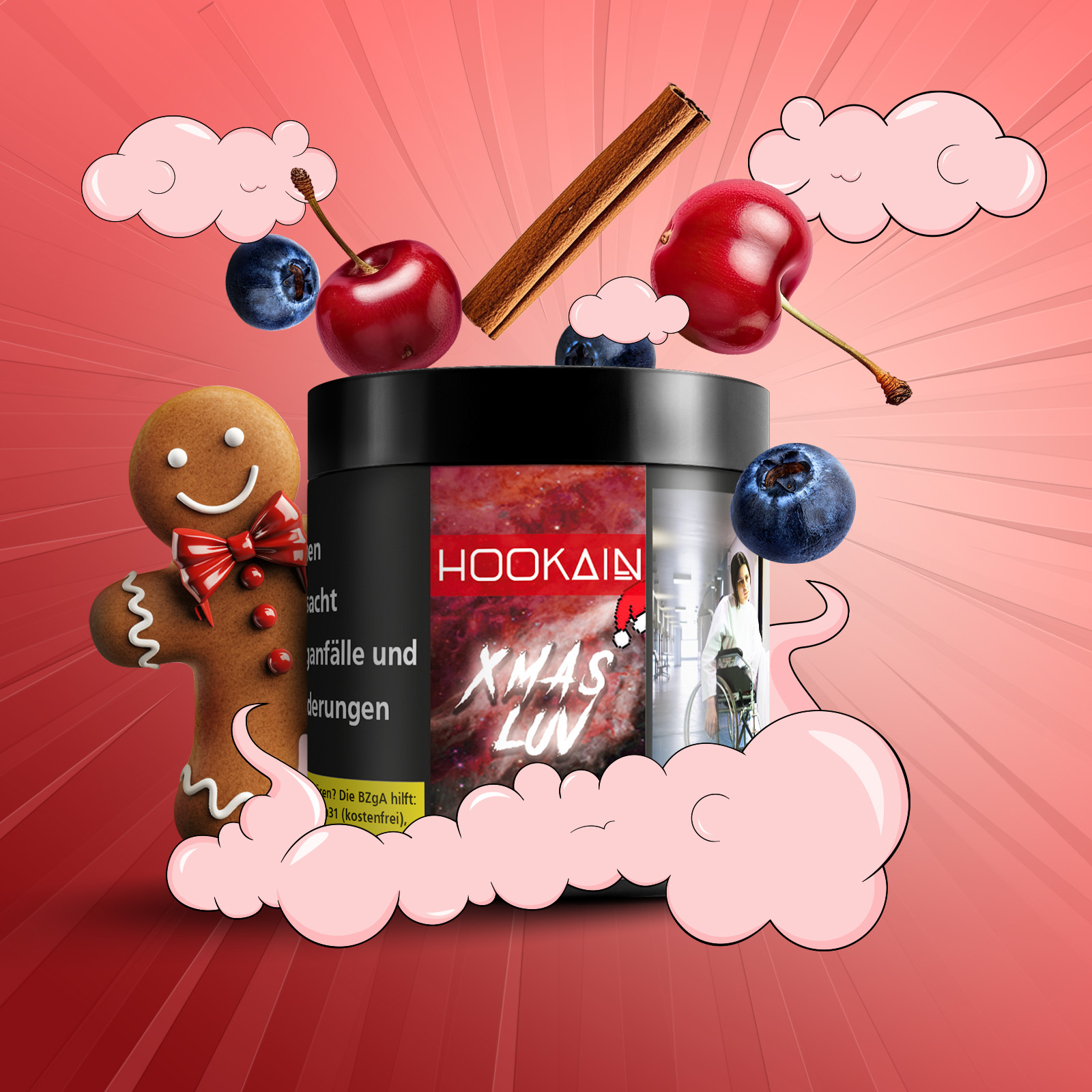 Hookain X-MAS LUV 50g &ndash; Kirsch & Blaubeer Gl&uuml;hwein Shishatabak  1