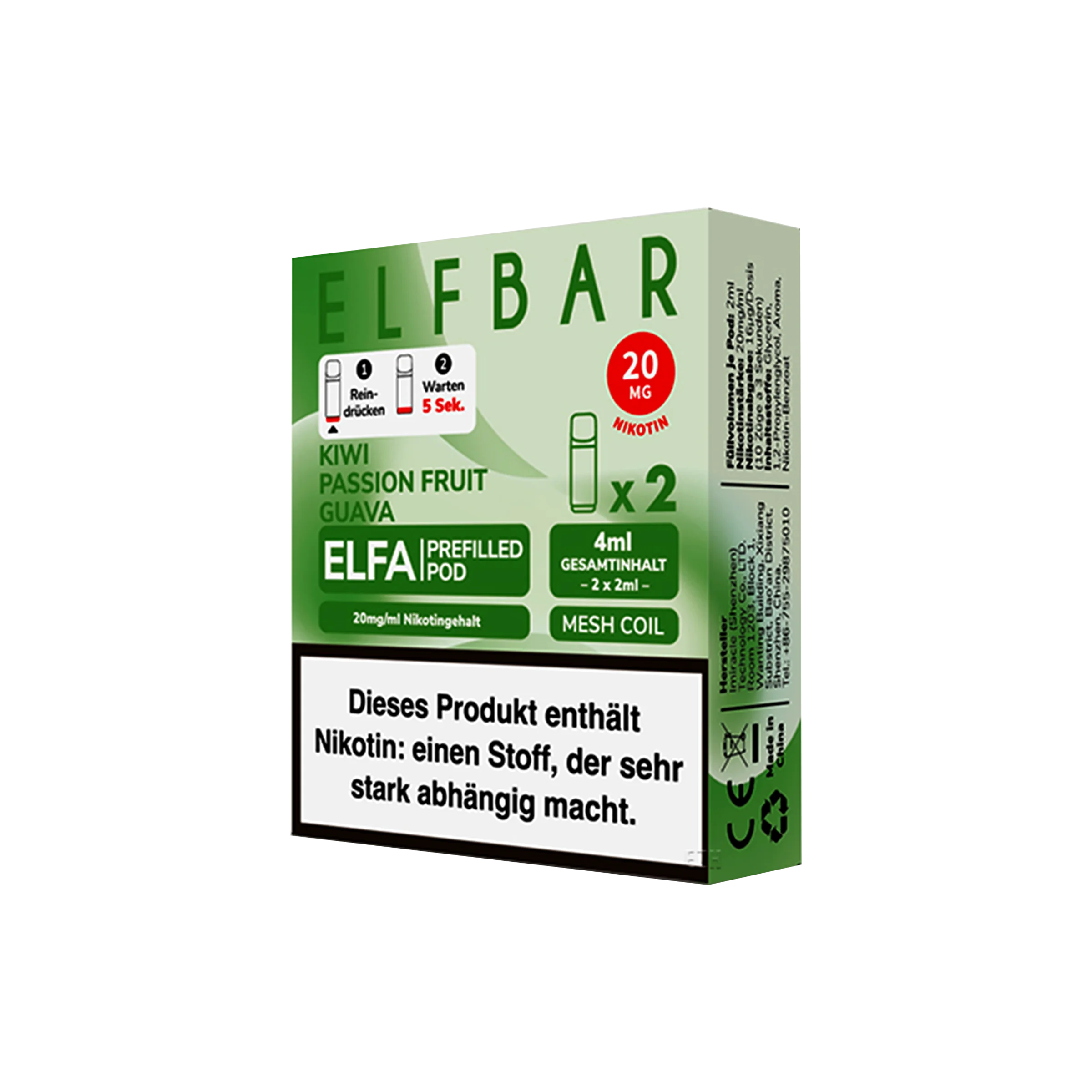 Elf Bar - ELFA - Prefilled Pod - Kiwi Passion Fruit Guava| Alle neuen Sorten - Hookain Vape Onlineshop1