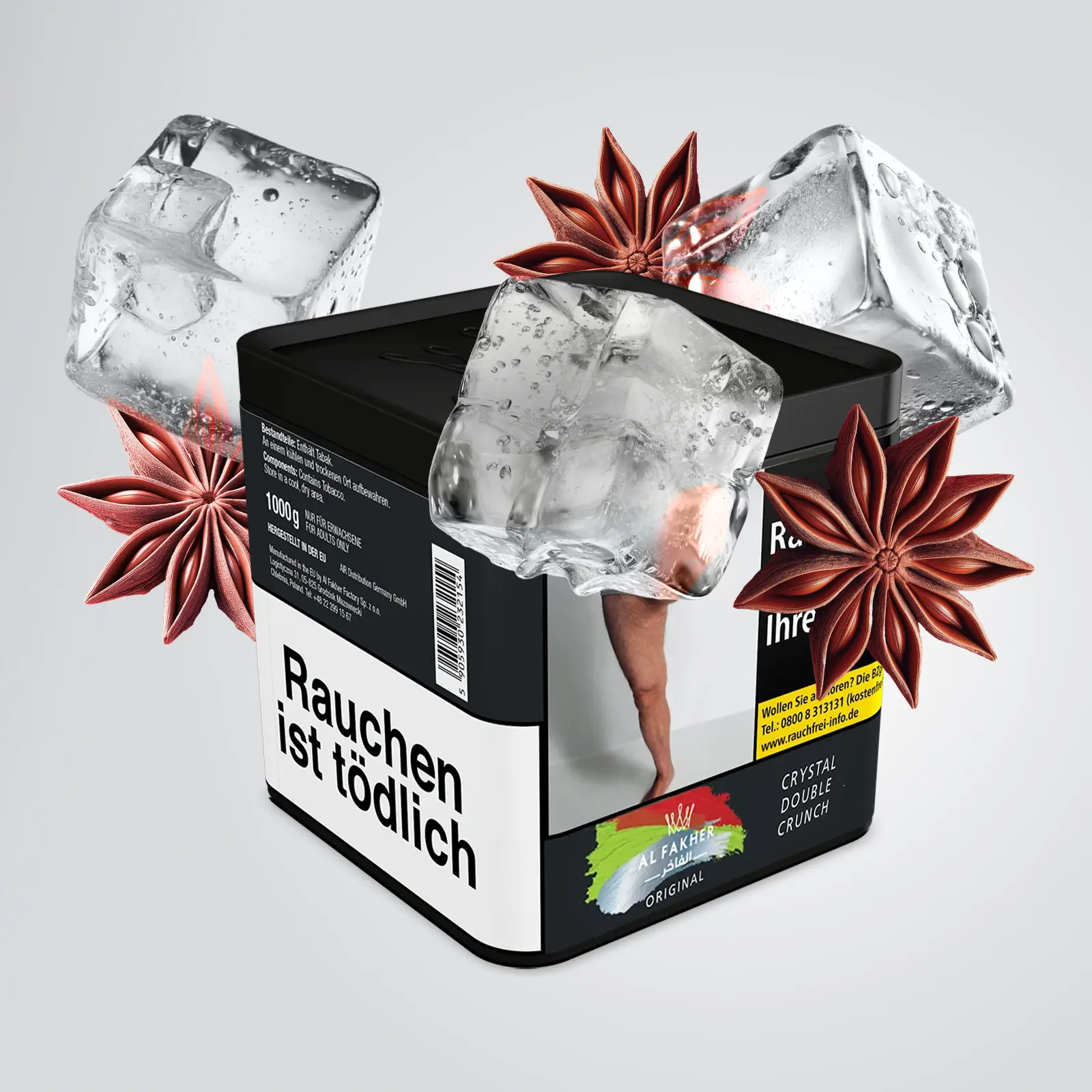 Al Fakher The Crystal Double Crunch 1000 g Tabak – Doppelapfel & Ice 1