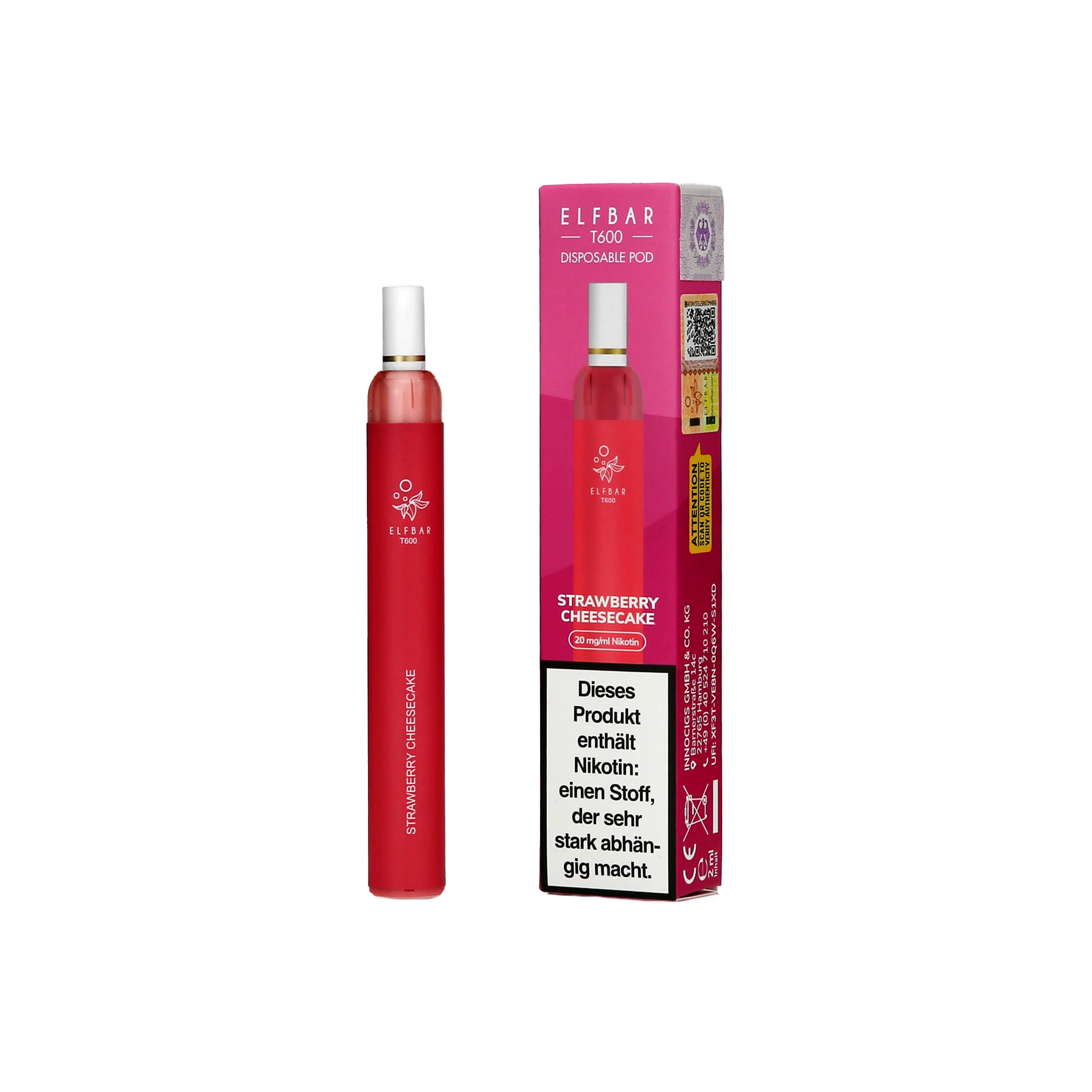 Elfbar T600 - Strawberry Cheesecake - Einweg Vapestick - 20 mg | Alle neuen Sorten günstig online kaufen - Hookain E-Shisha Onlineshop