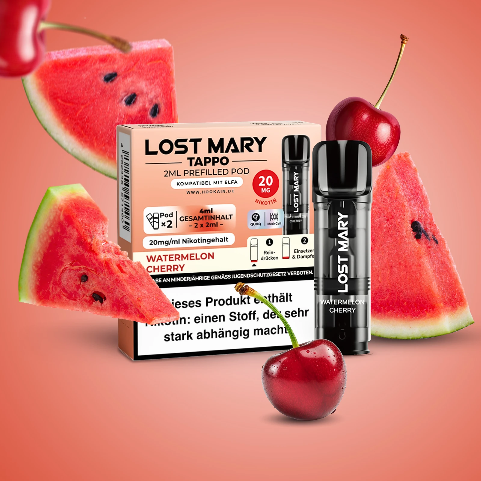 Lost Mary Tappo Watermelon Cherry: Umweltfreundliches Pod-System mit Prefilled Pods
