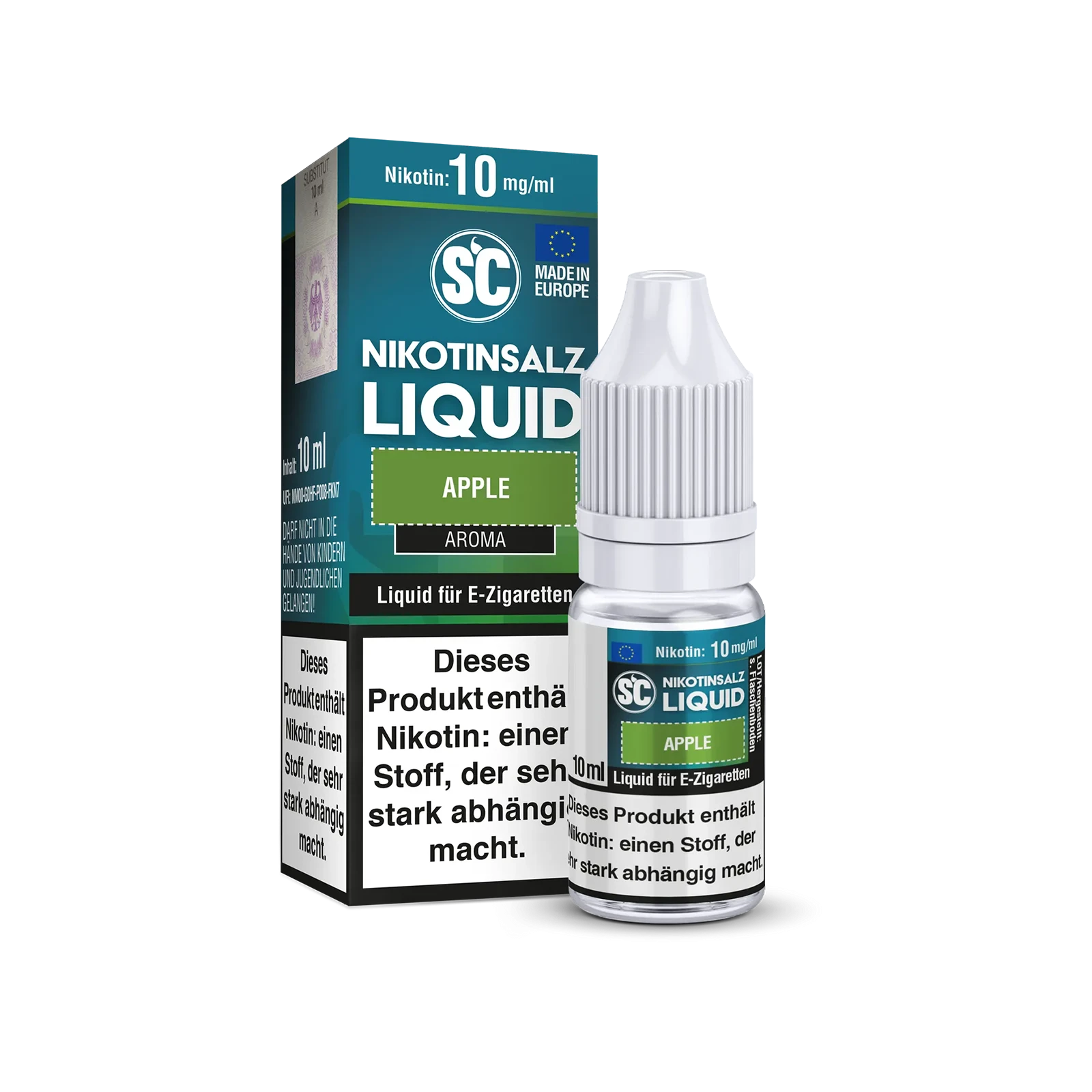 SC Apple Nikotinsalz Liquid 10ml Flasche mit 10mg/ml Apfelgeschmack 1