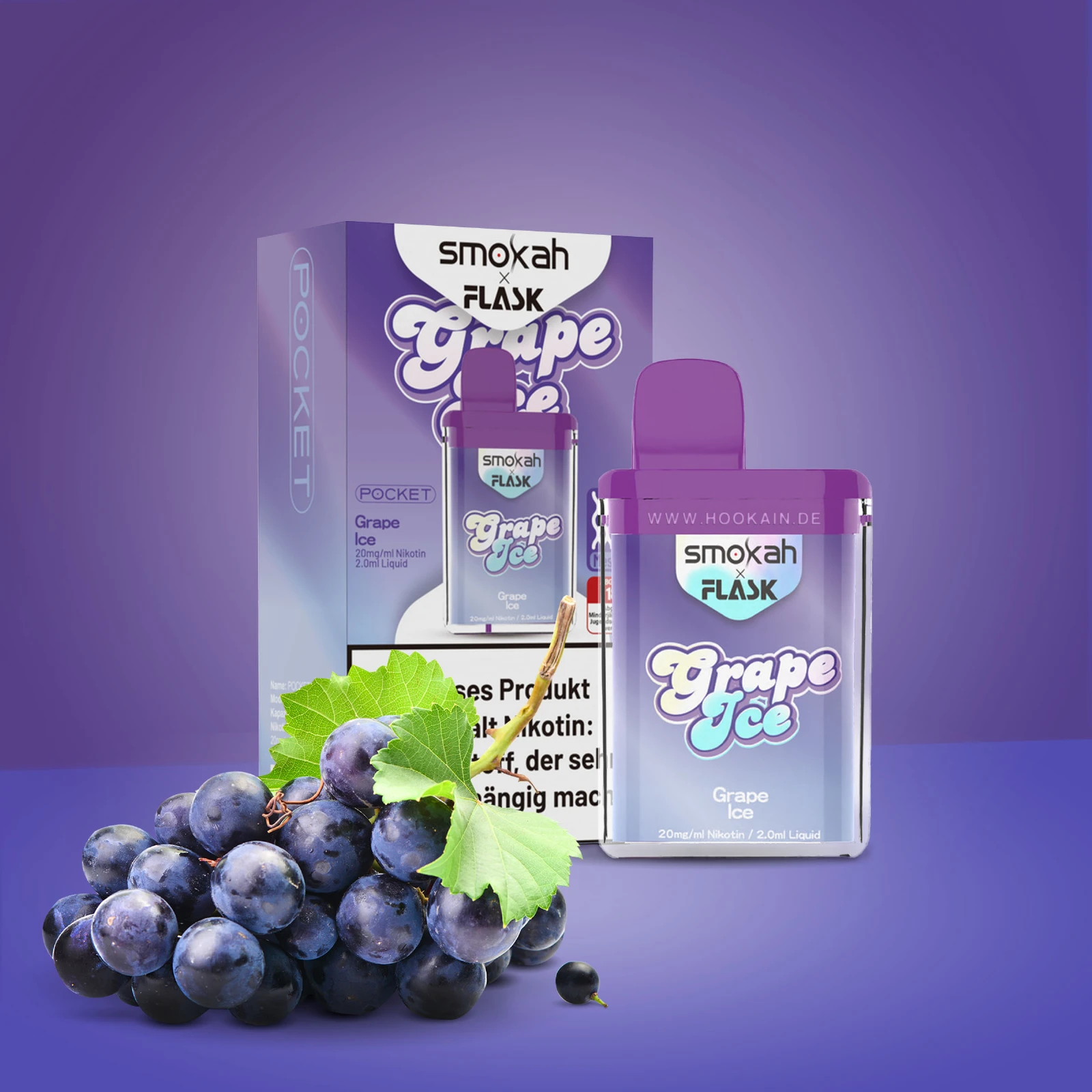 Smokah - Flask - Grape Ice - Vapestick | Alle neuen Sorten günstig online kaufen - Hookain E-Shisha Onlineshop 1