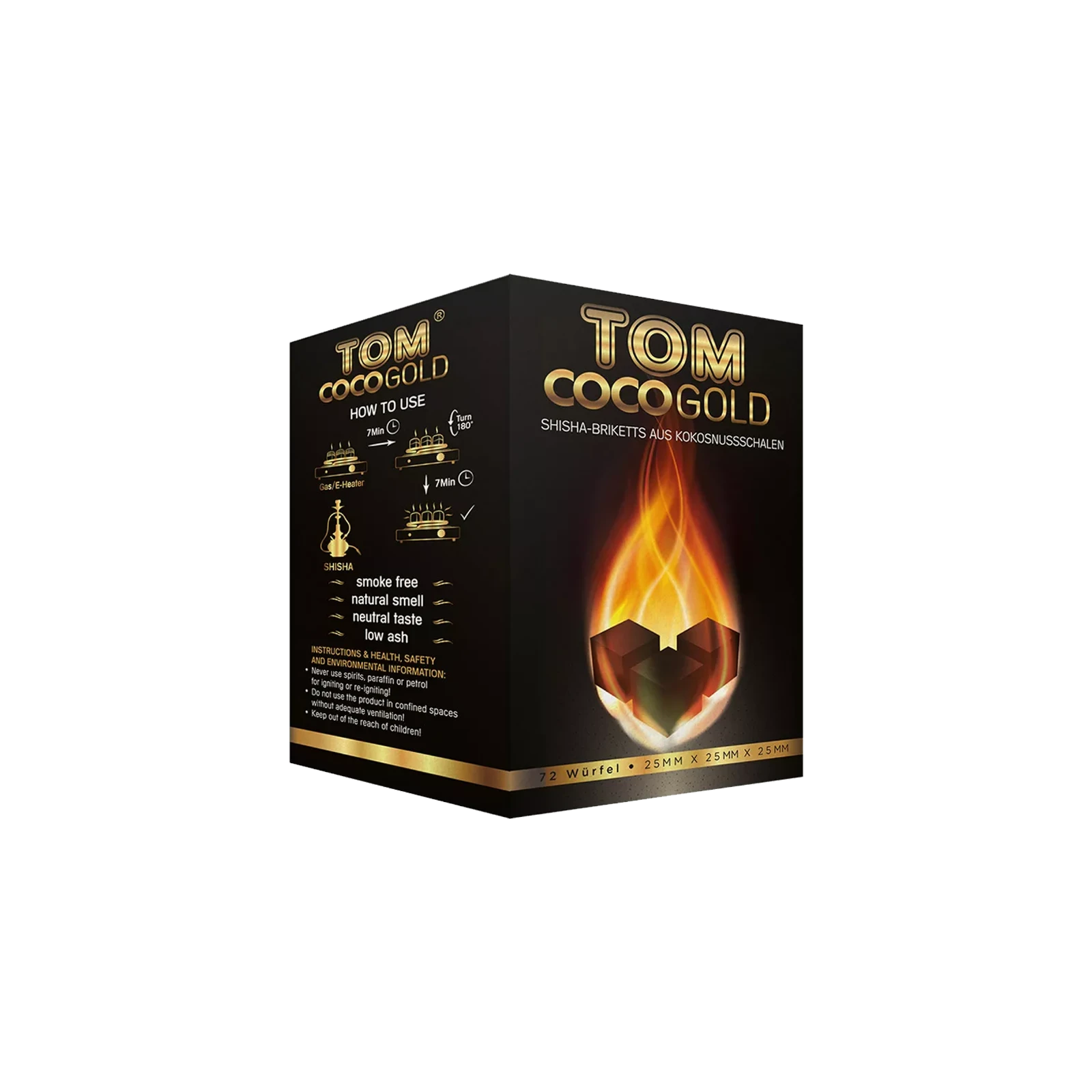 Tom Coco - Gold - Shisha Charcoal - 1 kg - Cubes - 25 mm - Hookain Shisha Onlineshop