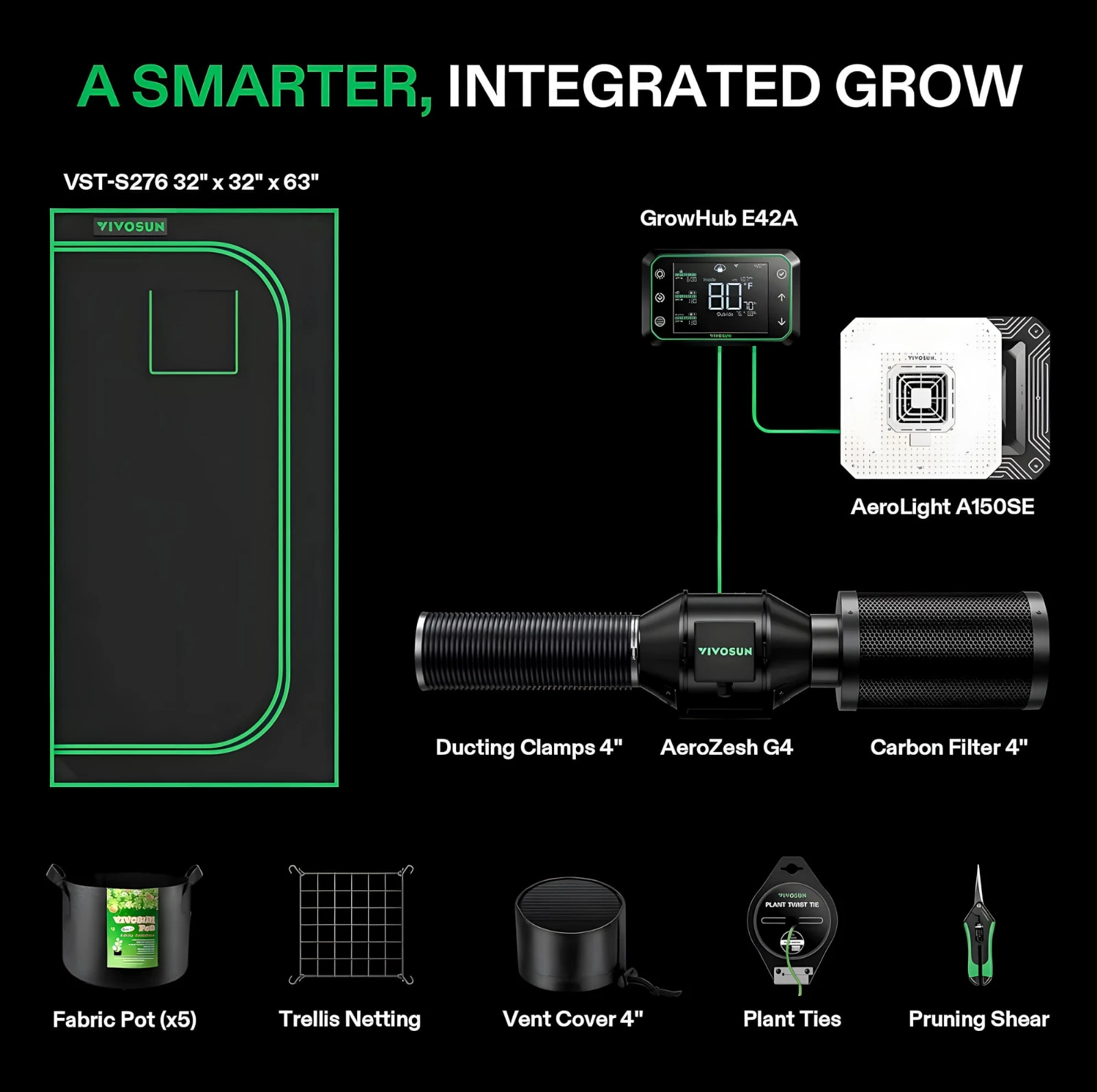 Vivosun Smart Growbox 80x80x160 cm mit AeroLight LED, AeroZesh Belüftung und GrowHub Controller 4